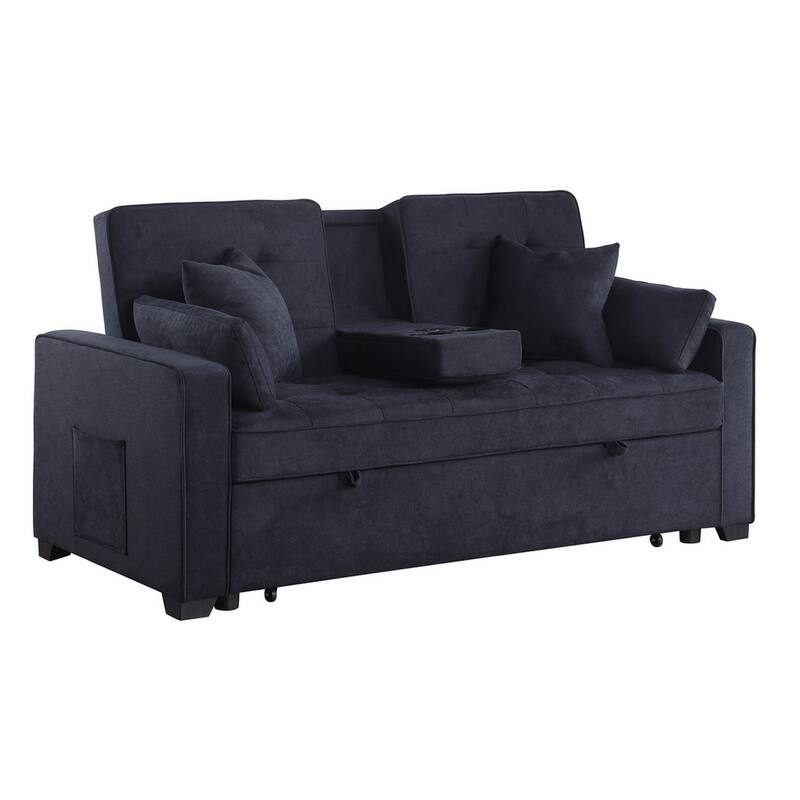 Oli 70 Inch Convertible Sleeper Loveseat, Pull Out Bed, Pillows, Dark Gray