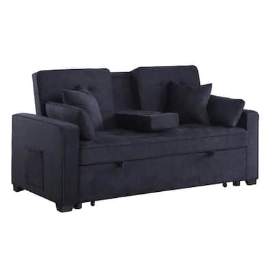 Oli 70 Inch Convertible Sleeper Loveseat, Pull Out Bed, Pillows, Dark Gray
