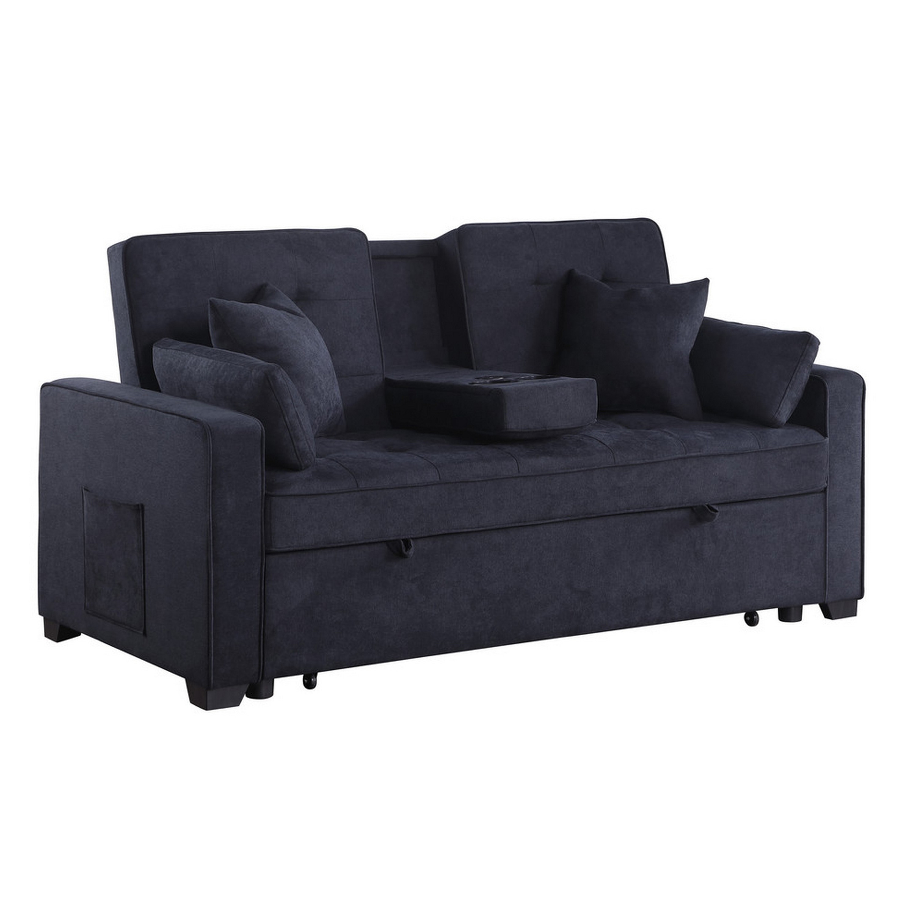 Oli 70 Inch Convertible Sleeper Loveseat, Pull Out Bed, Pillows, Dark Gray