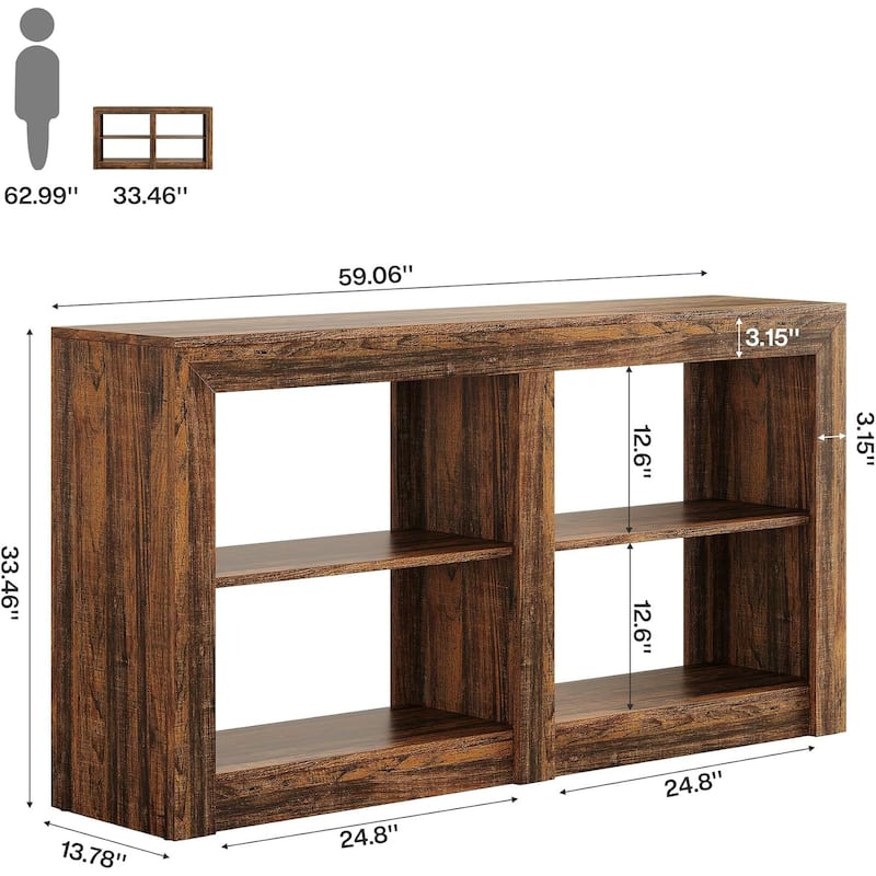 59-Inch Farmhouse Console Table, 3-Tier Entryway Table with Storage