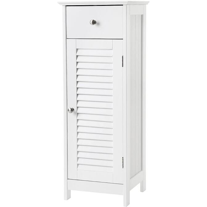 Bathroom Floor Storage Organizer Set with Drawer and Single Shutter Door Wooden White