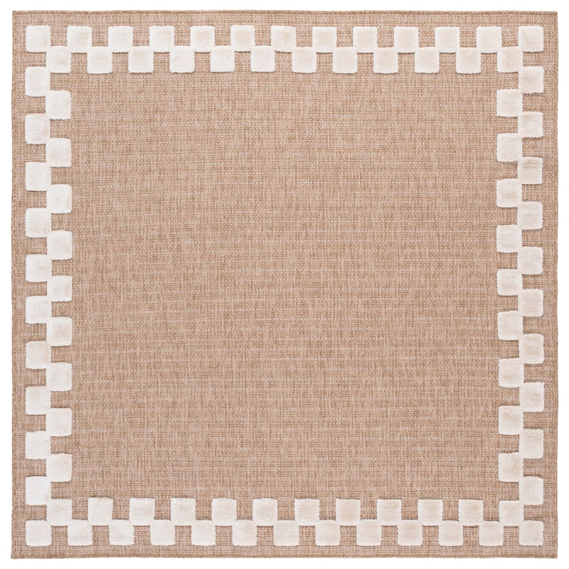 SAFAVIEH Clayton Licinia Washable Indoor/Outdoor Rug - Weather Resistant & Easy Cleaning - Natural/Ivory - 6'7" Square