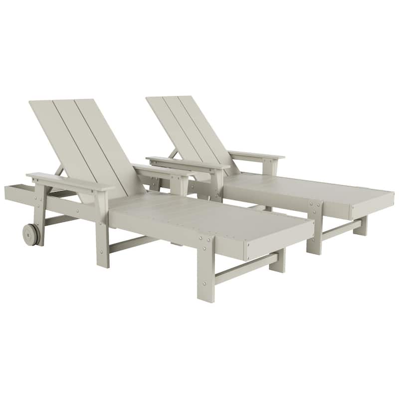 Polytrends Shoreside Modern Poly Reclining Eco-Friendly All Weather Chaise Lounge With Arms & Wheels (Set Of 2)