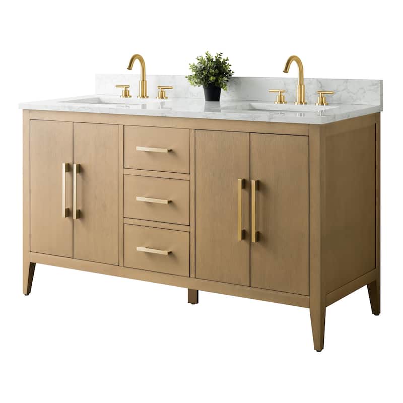 Vanity Art 60" Double Sink Bathroom Vanity Cabinet with Engineered Marble Top