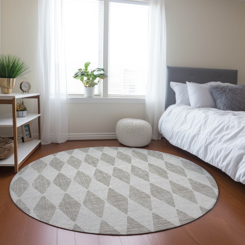 Machine Washable Indoor/ Outdoor Chantille Argyle Rug - Beige - 8' x 8'