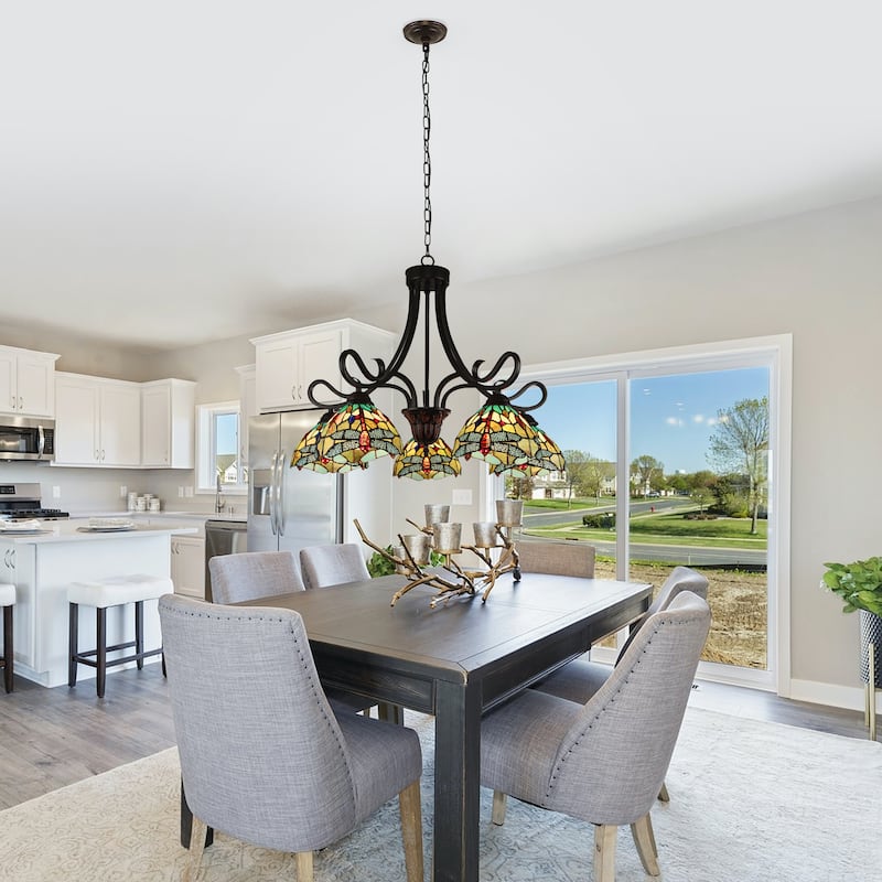 Tiffany-Style Dragonfly Design 5-light Dark Bronze Chandelier