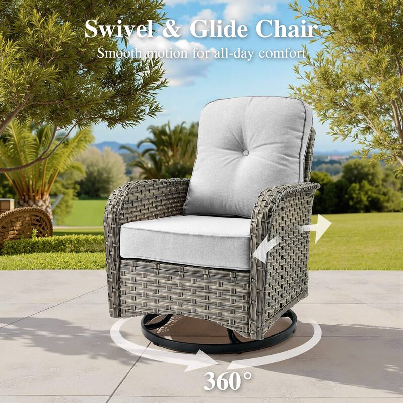 OVIOS 9 Pieces T shaped Seat Curved Swivel Chair Set With Fire Pit