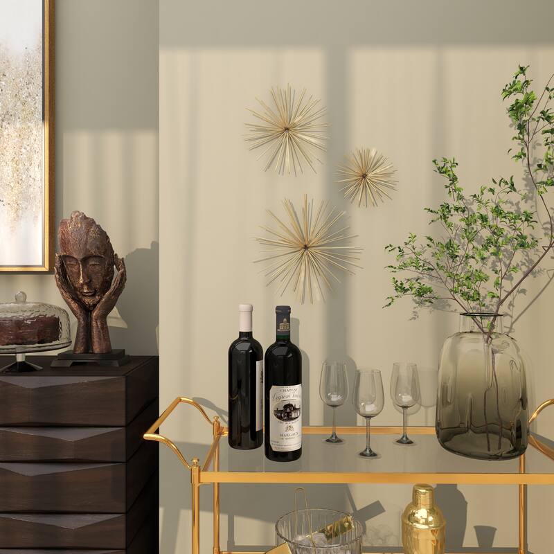 CosmoLiving by Cosmopolitan Metal 3D Starburst Wall Decor (Set of 3) - Silver, Gold, Black, Copper