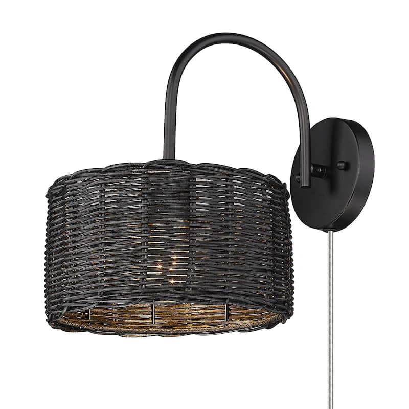 Golden Lighting 1084-1W BW Erma 12" Tall Wall Sconce with Black Wicker