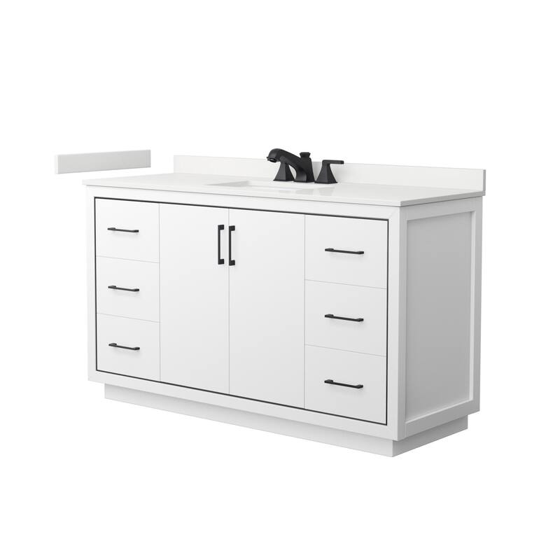 Wyndham Collection WCF111160S-QTZ-US3MXX Icon 60" Free Standing Single - White / White Quartz Top / Matte Black Hardware