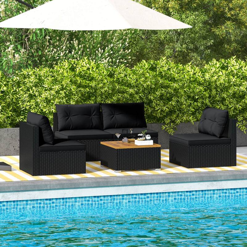 Costway 5 Piece Outdoor Furniture Set with Seat & Back Cushions Acacia - See Details