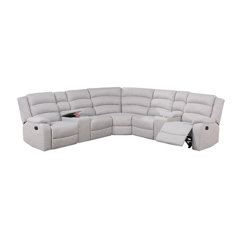 Rexy L Shape Sofa, 3pc Manual Reclining Sectional, Clean White Burlap