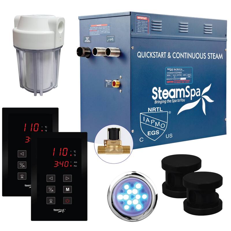 SteamSpa Royal 12 KW QuickStart Acu-Steam Bath Generator Package with - Matte Black