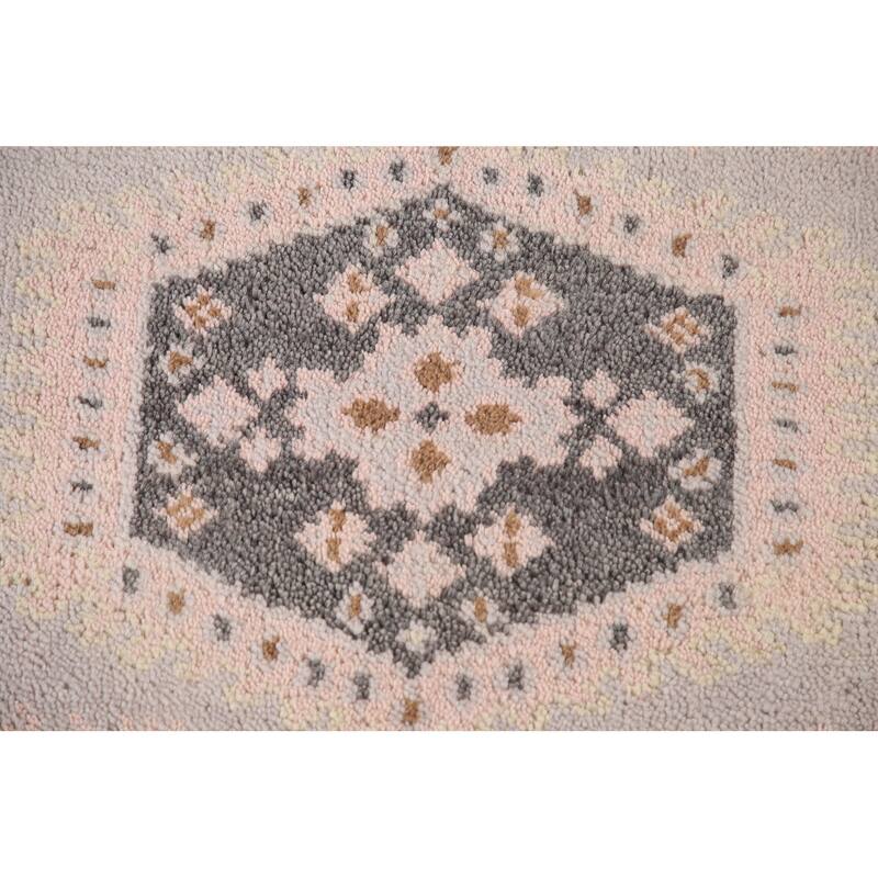 Geometric Kazak Runner Rug Hand-Knotted Grey Wool Carpet - 2'7"x 9'10"