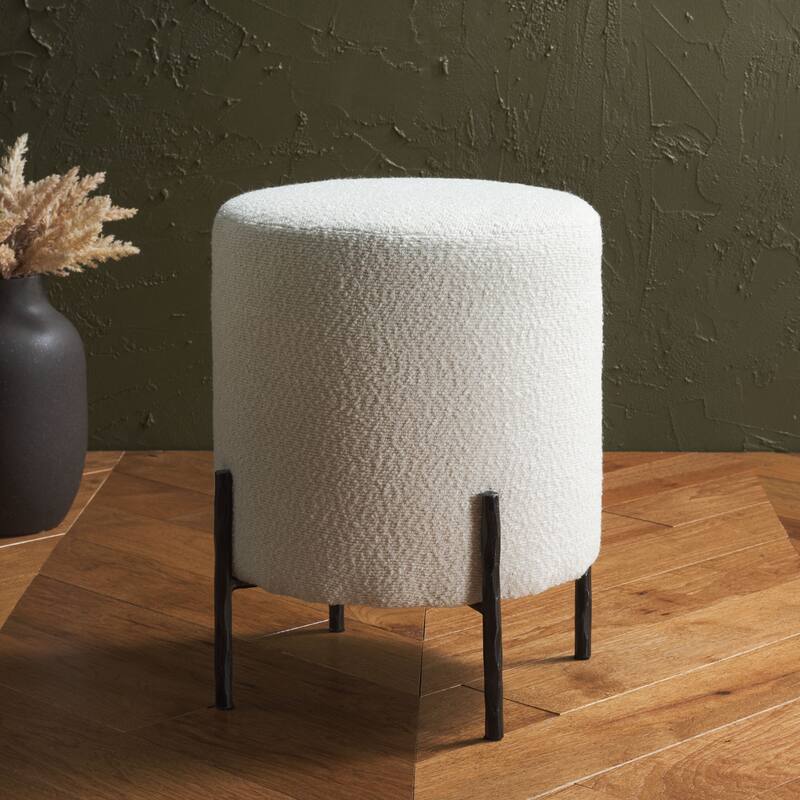 SAFAVIEH Couture Jessa Round Boucle Ottoman - Ivory/Black