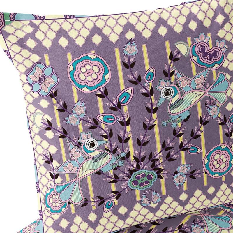 HomeRoots Set of Two 16" X 16" Blue and Purple Peacock Blown Seam Floral Indoor Outdoor Throw Pillow - 16.00' X '16.00' X '5.00