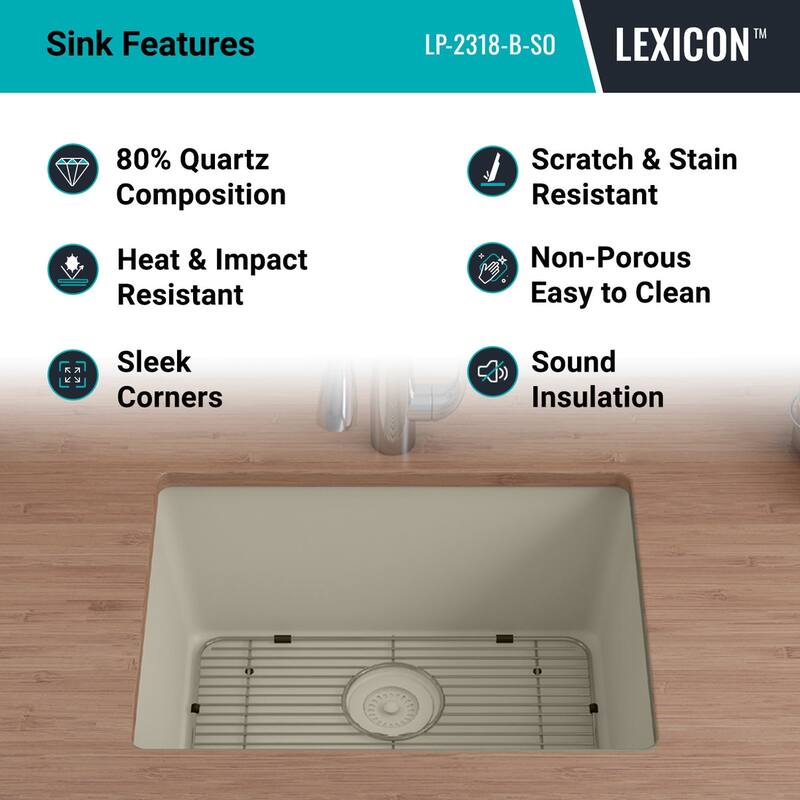 23 Inch Lexicon Platinum Quartz Composite Drop-in Undermount Single Bowl Galaxy Beige Kitchen Sink LP-2318-B-SO
