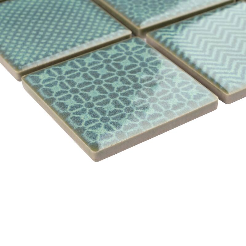 Merola Tile Celadon Emerald 11-5/8" x 11-5/8" Porcelain Mosaic Floor and Wall Tile