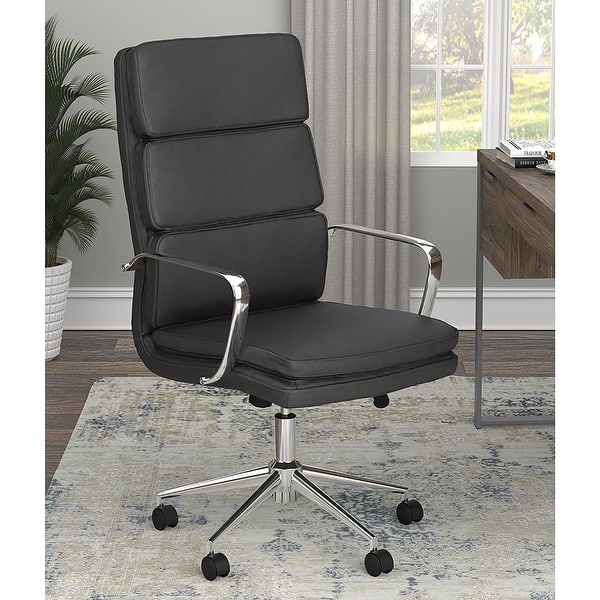 slide 2 of 16, Upholstered Office Chair with Casters, Computer Task Chair with Armrests, Adjustable Height Desk Chair with Padding - N/A Black
