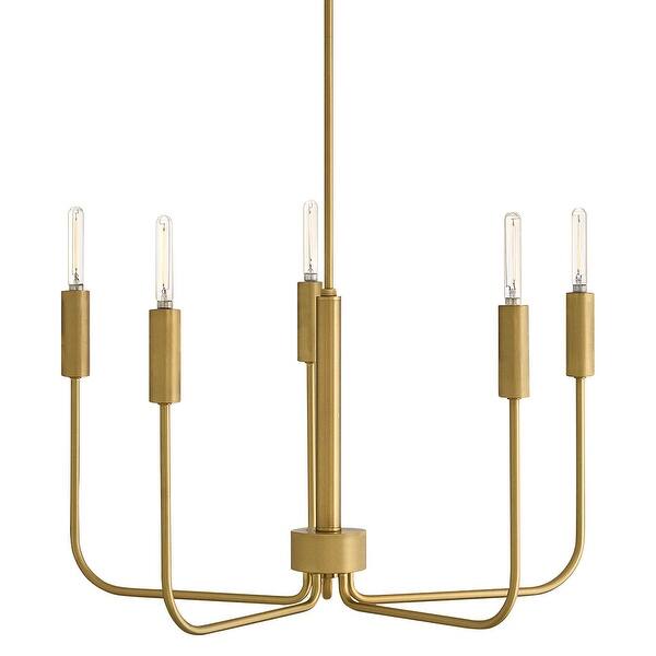 slide 1 of 1, Lark 83634 Austen 5 Light 29" Wide Candle Style Chandelier Lacquered Brass