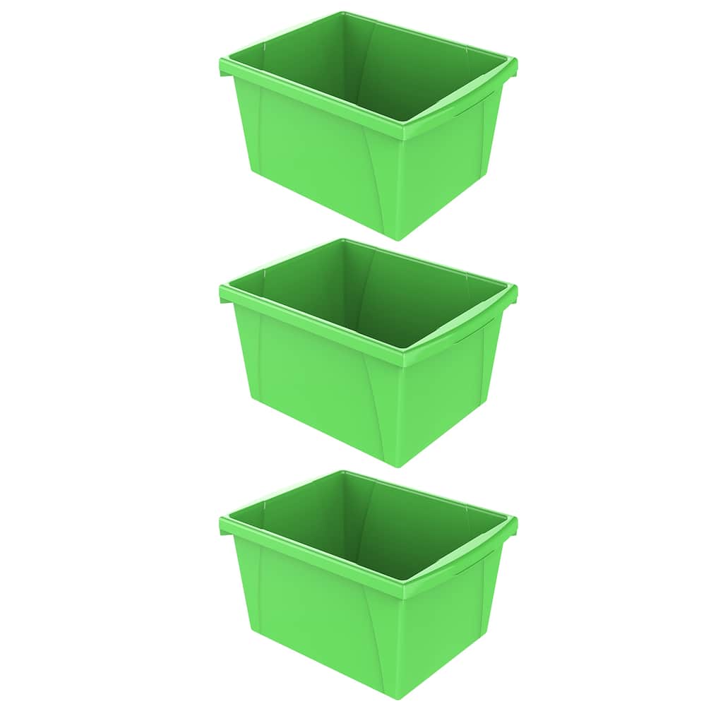Storex Small Classroom Storage Bin, Green, Pack of 3