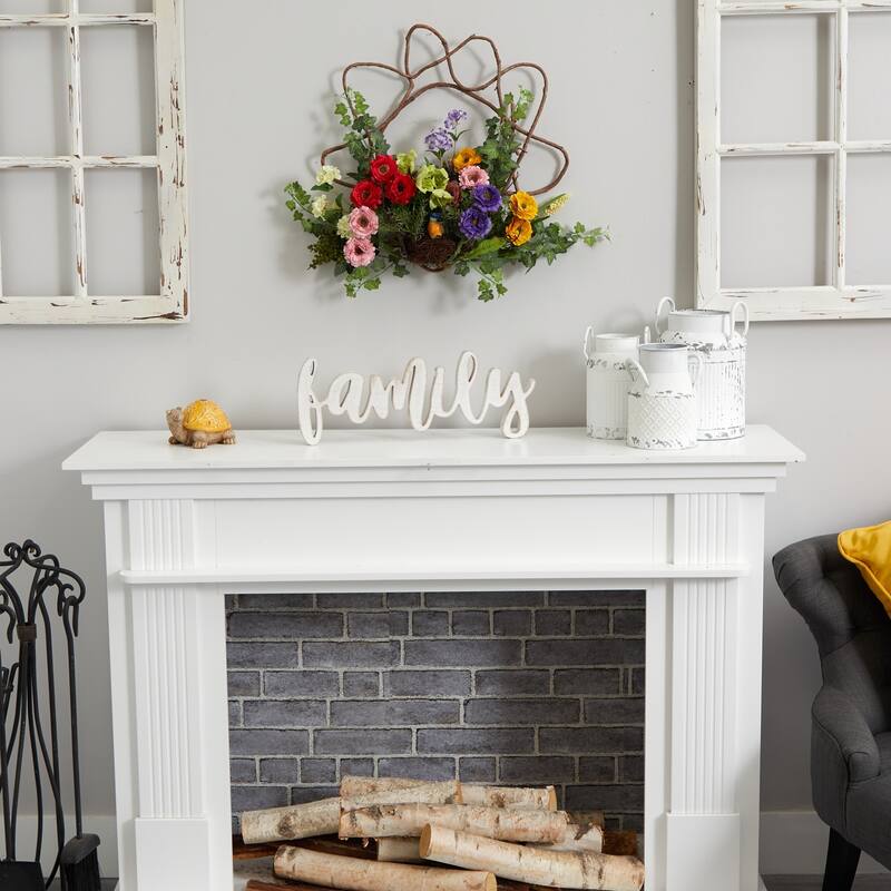 Spring Floral Decorative Wreath, 22-Inch, Unlit