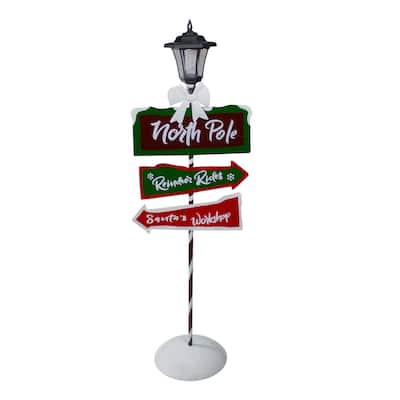 49.75-Inch Solar-Powered North Pole Light Up Lantern Post Christmas Sign - 49.75"