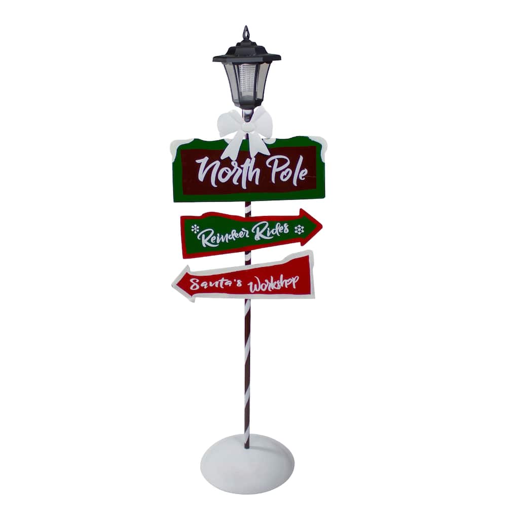 49.75-Inch Solar-Powered North Pole Light Up Lantern Post Christmas Sign - 49.75"