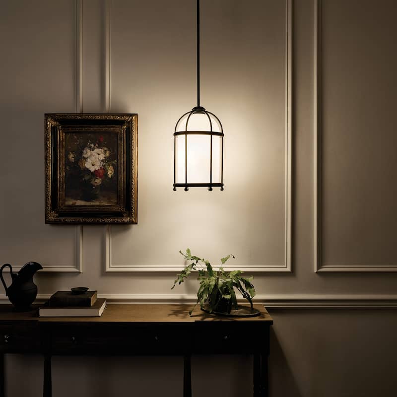 Kichler Lighting Topiary 10 inch 1-Light Pendant Textured Black with Opal Glass