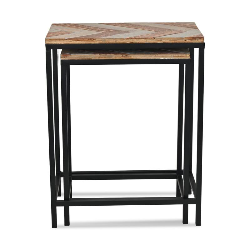 Brown Wood and Metal Side Tables (Set of 2)