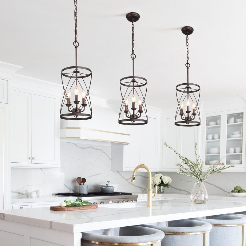 Modern Rustic 3-Light Metal Cage Kitchen Island Pendant Lights - W 9.1