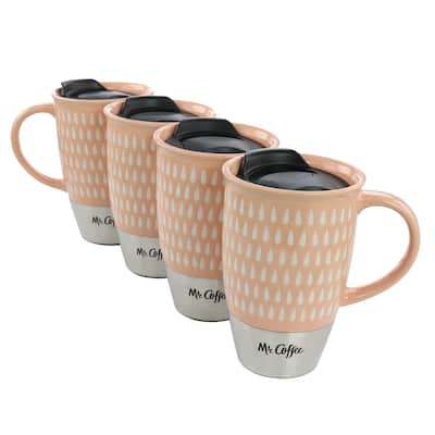 4 Piece 15 Ounce Stoneware & Stainless Steel Travel Mugs