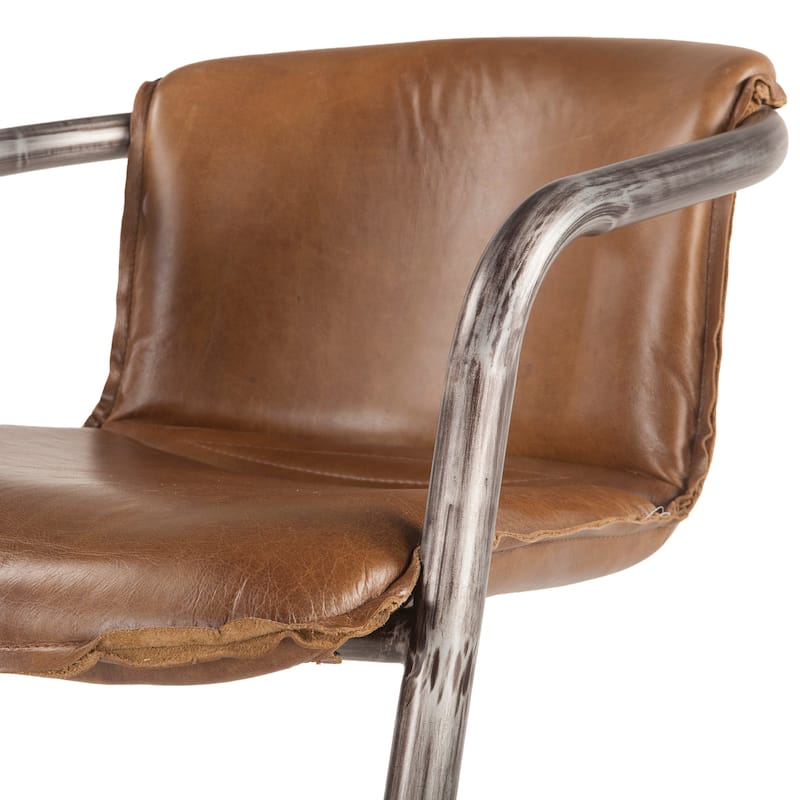World Interiors Set of 2 Distressed Leather Counter-Height Chairs