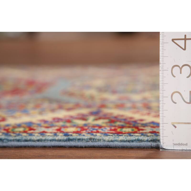 Light Blue Kazak Oriental Runner Rug Hand-Knotted Wool Carpet - 2'7" x 12'9"