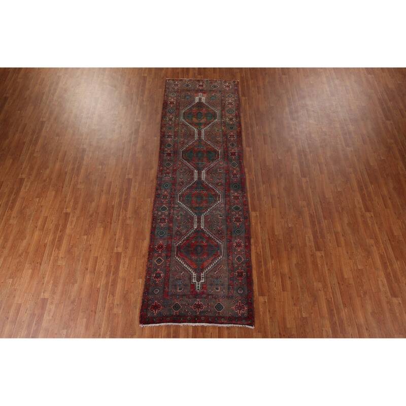 Tribal Heriz Persian Vintage Runner Rug Handmade Wool Carpet - 3'9" x 11'11"