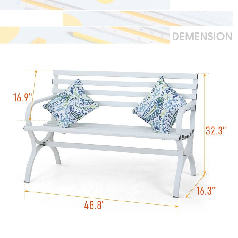 MAISON ARTS 48'' Outdoor Garden Bench White Minimalist Steel Frame Patio Park Bench