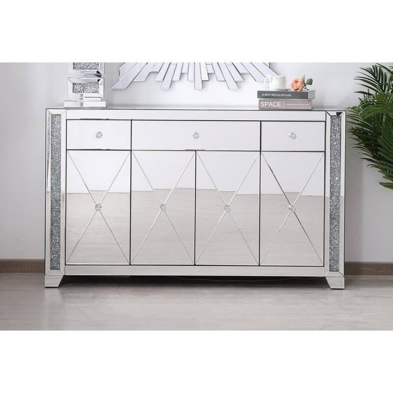 60 in silver crystal mirrored credenza