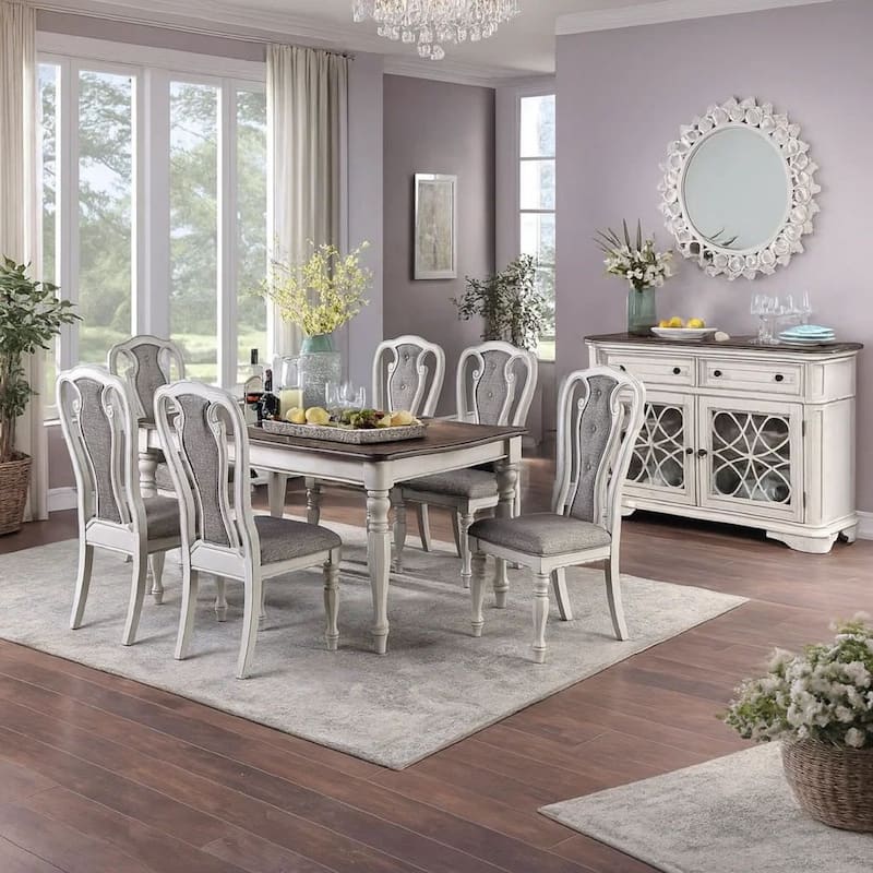 Wooden Dining Table with Curved Table Top Edges, White and Brown