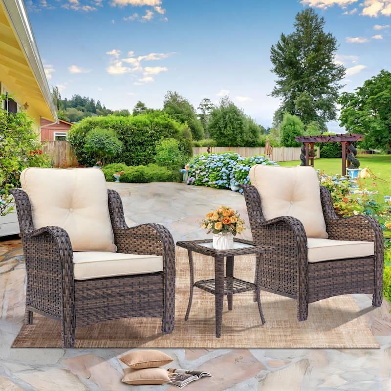 Outdoor Patio Furniture Set-Rattan Outdoor Furniture Set with Cushion - 2 Seat - Cream