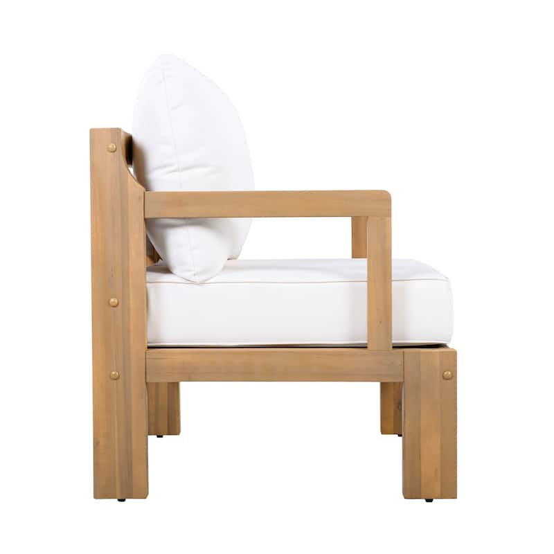 Christopher Knight Home - Modern 3-Piece Acacia Wood Outdoor Sectional Set with 3-Seater Sofa, Loveseat & Coffee Table