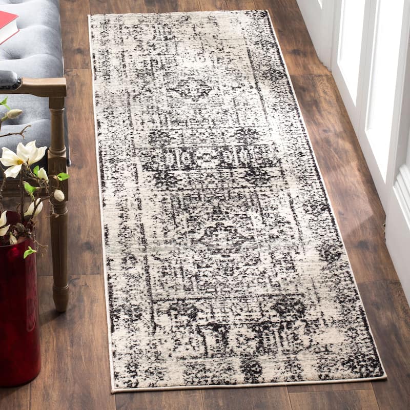 SAFAVIEH Evoke Gioia Vintage Boho Medallion Distressed Rug - 2'2" x 13' Runner - Ivory/Black