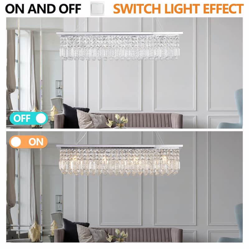 Modern Crystal Chandelier - 8-Light Rectangle Raindrop Pendant