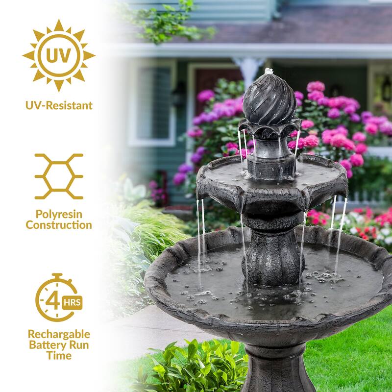 Sunnydaze Two Tier Solar-on-Demand Fountain, 35 Inch Tall - 35-Inch