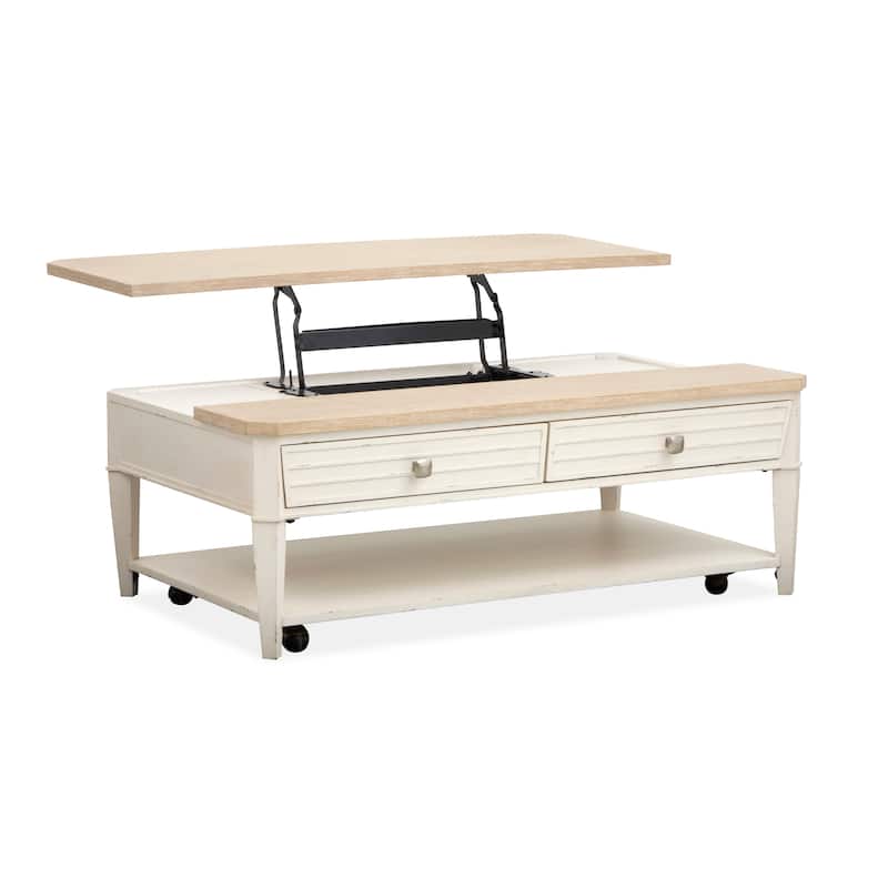 Salt Life Home Echo Isles Sea Pearl And Driftwood Lift Top Storage Cocktail Table With Casters - 50''W x 30''D x 17.75''H