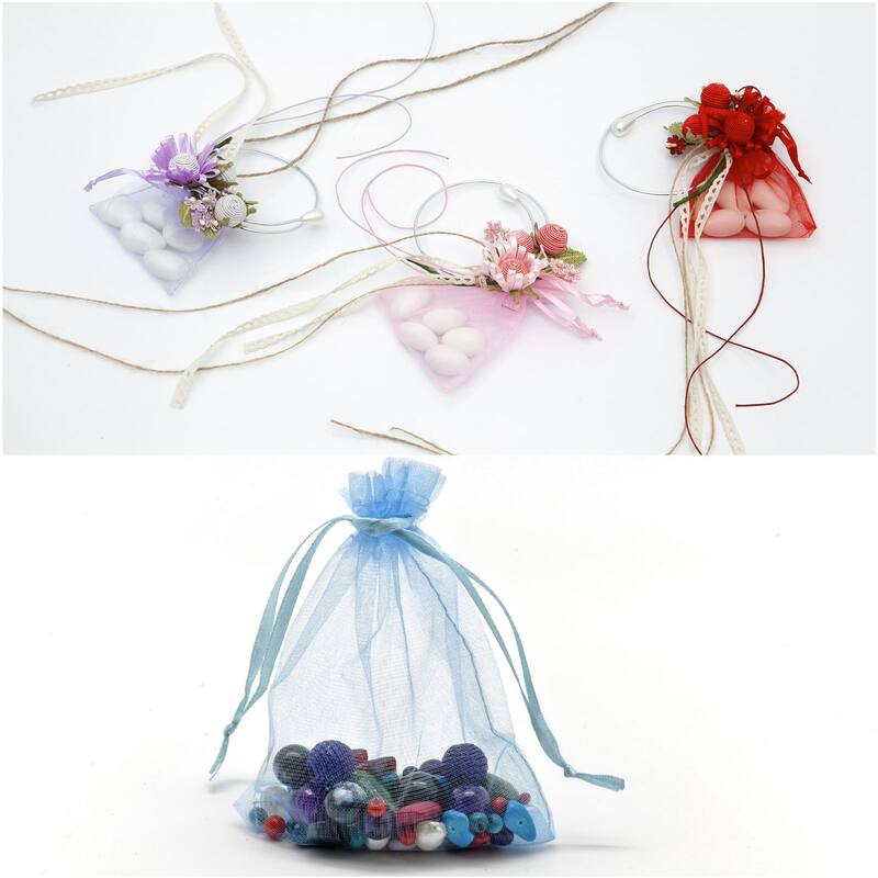50pcs Organza Bags Drawstring Favor Pouches Sheer Mesh Bag for Wedding