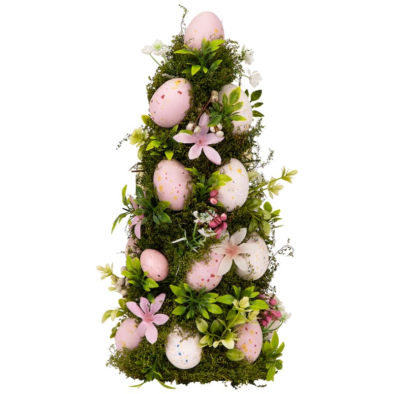 Floral and Foliage Easter Egg Tree - 14" - Pink and White