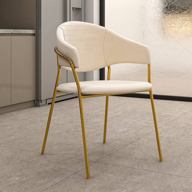 LeisureMod Bella Modern Mid-Century Leather/Velvet Dining Chair in Gold Stainless Steel Armchair for Home & Kitchen Banquet