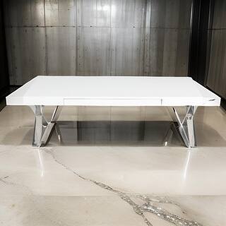 Rix 48 Inch Coffee Table, 1 Drawer, X Shaped Steel Legs, White Wood Top ...