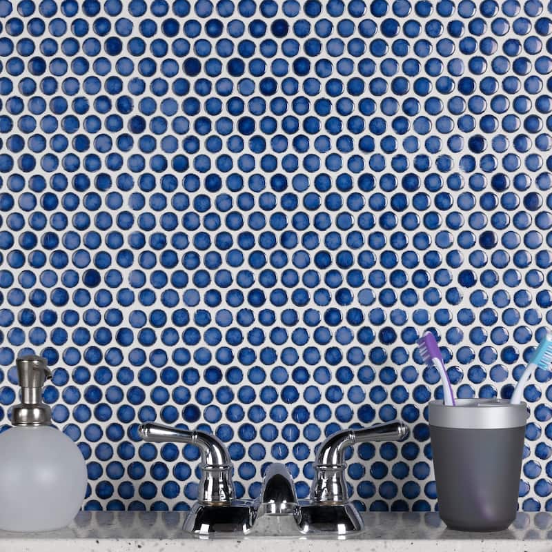 Merola Tile Hudson Penny Round Sapphire 11-7/8" x 12-5/8" Porcelain Floor and Wall Tile