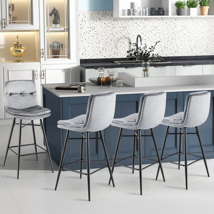 2 Pieces 29 Inch Velvet Bar Stools Set with Tufted Back and Footrests - 17.5" x 20" x 41"